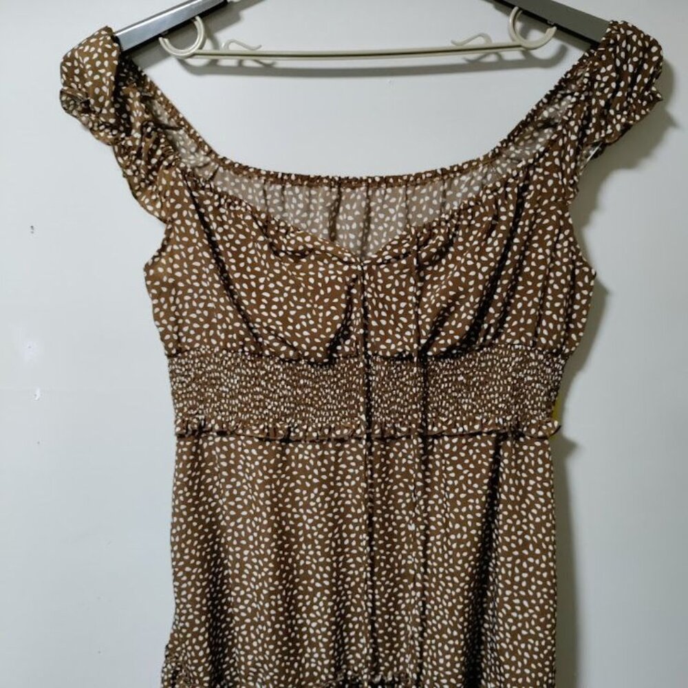 Babydoll Whimsy Ruffle Hem Tie Boho, Cocquette Empire Waist Mini Dress Khaki XXL - Picture 5 of 12